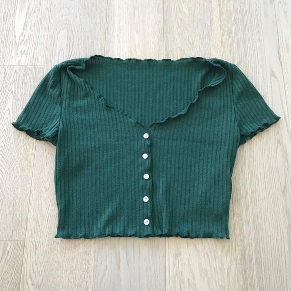 Green Ribbed Button-Up Women's Top - XS - Picture 1 of 9